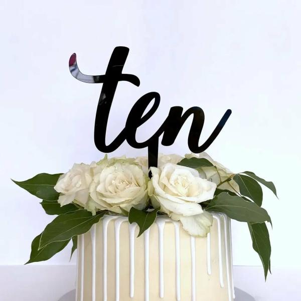 Acrylic Black ‘Ten’ 10Th Birthday Cake Topper  |   Age