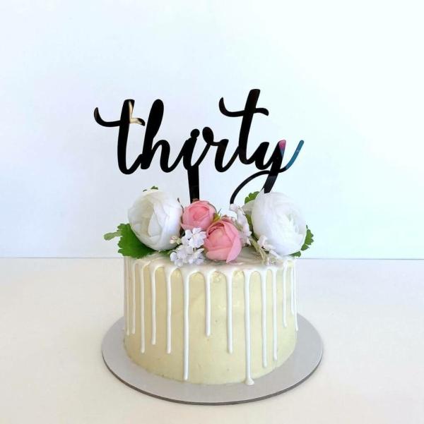 Acrylic Black ‘Thirty’ 30Th Birthday Cake Topper  |   Age