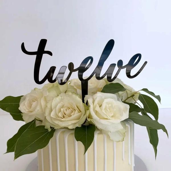 Acrylic Black ‘Twelve’ Birthday Cake Topper  |   Age