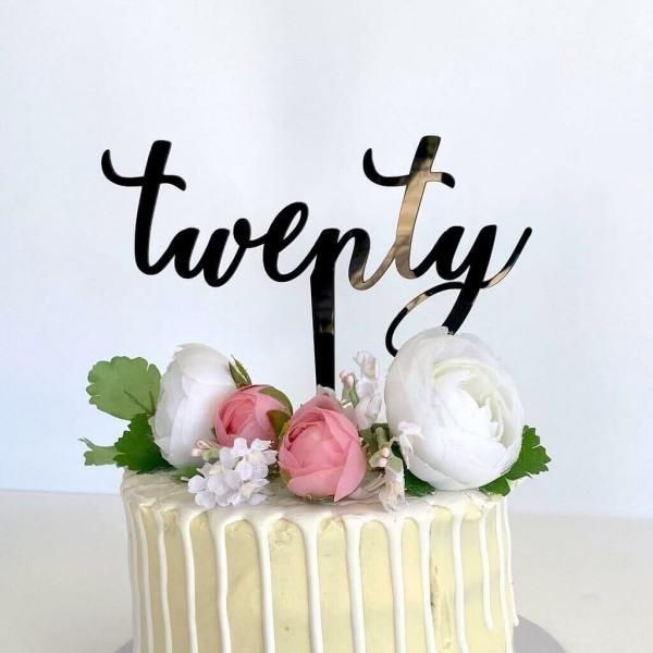 Acrylic Black ‘Twenty’ 20Th Birthday Cake Topper  |   Age