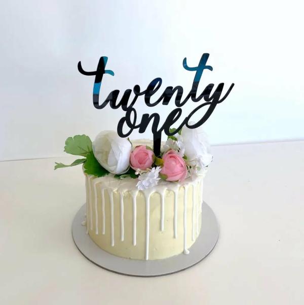 Acrylic Black ‘Twenty One’ 21St Birthday Cake Topper  |   Age