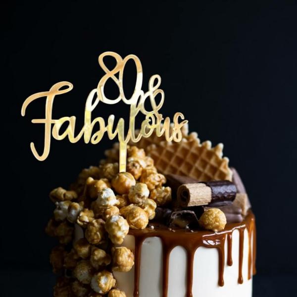 Acrylic Gold ’80 & Fabulous’ Cake Topper  |   Script Numbers