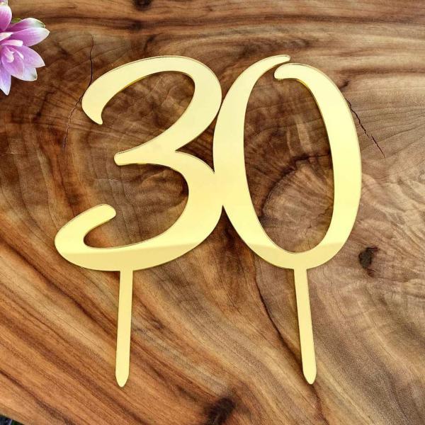 Acrylic Gold Age 30 Birthday Cake Topper  |   Numbers