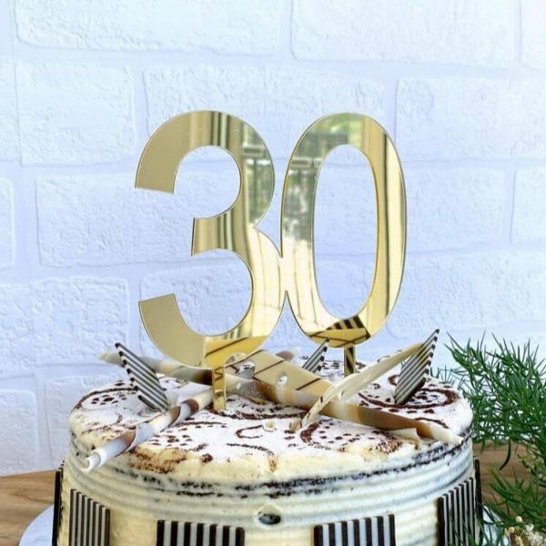 Acrylic Gold Age 30 Number Cake Topper  |   Age