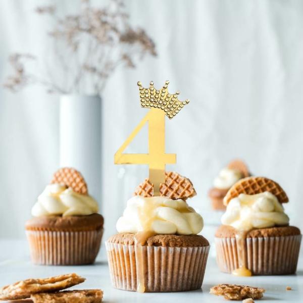 Acrylic Gold Age 4 Rhinestone Crown Cupcake Topper  |   Age