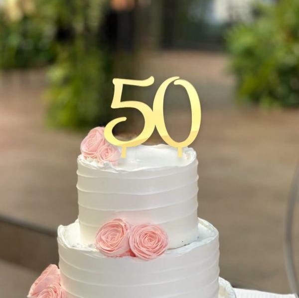 Acrylic Gold Age 50 Birthday Cake Topper  |   Age