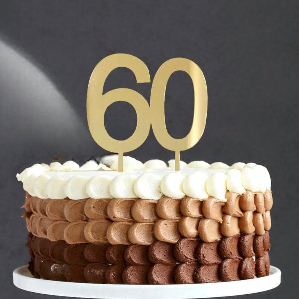 Acrylic Gold Age 60 Birthday Cake Topper  |   Birthday