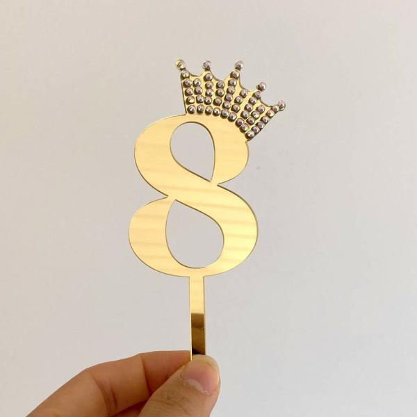 Acrylic Gold Age 8 Rhinestone Crown Cupcake Topper  |   Birthday