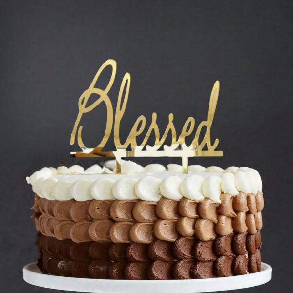 Acrylic Gold ‘Blessed’ Christening Cake Topper  |   Christening