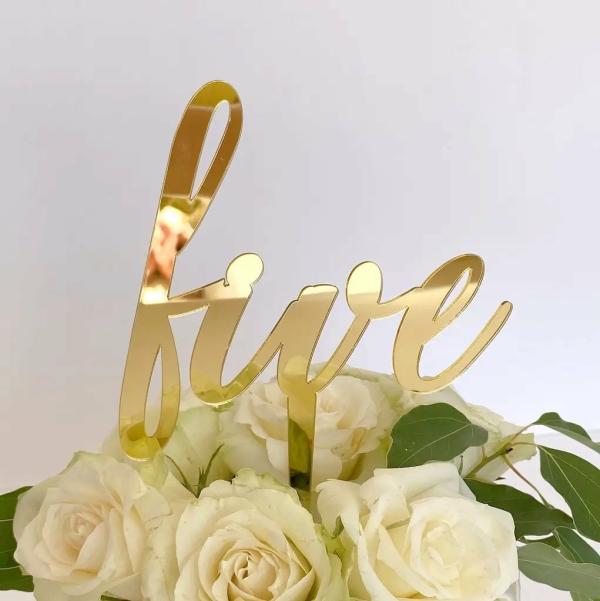 Acrylic Gold ‘Five’ 5Th Birthday Cake Topper  |   Script Numbers