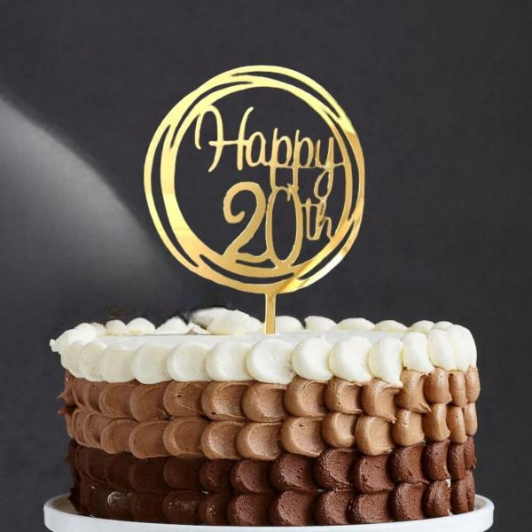 Acrylic Gold Geometric ‘Happy 20Th’ Cake Topper  |   Geometric Birthday