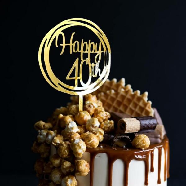 Acrylic Gold Geometric ‘Happy 40Th’ Cake Topper  |   Geometric Birthday