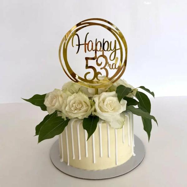 Acrylic Gold Geometric ‘Happy 53Rd’ Cake Topper  |   Geometric Birthday