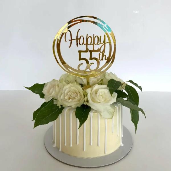 Acrylic Gold Geometric ‘Happy 55Th’ Cake Topper  |   Birthday