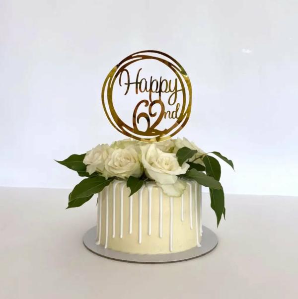 Acrylic Gold Geometric ‘Happy 62Nd’ Cake Topper  |   Geometric Birthday