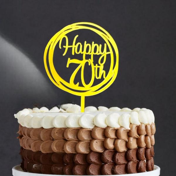 Acrylic Gold Geometric ‘Happy 70Th’ Cake Topper  |   Birthday