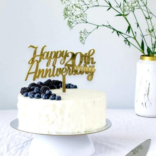 Acrylic Gold ‘Happy 20Th Anniversary’ Cake Topper  |   Anniversary