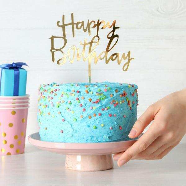 Acrylic Gold ‘Happy Birthday’ Cake Topper  |   Birthday