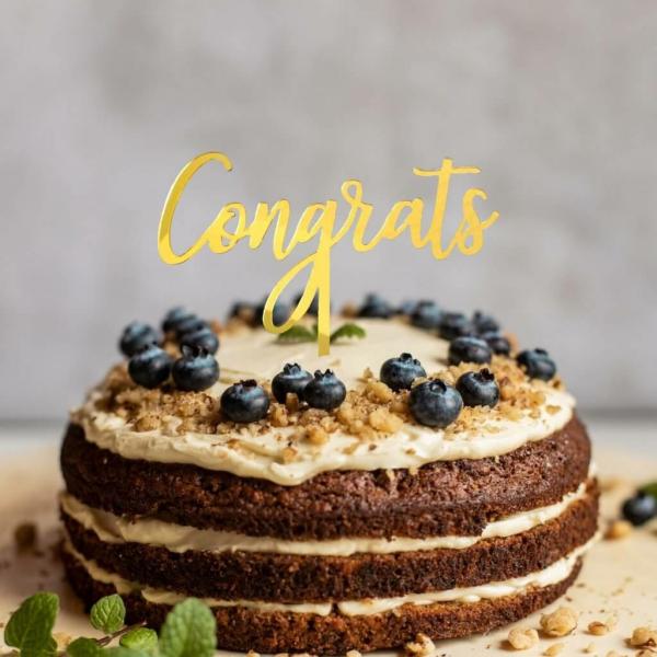 Acrylic Gold Mirror ‘Congrats’ Cake Topper  |   Baby Shower