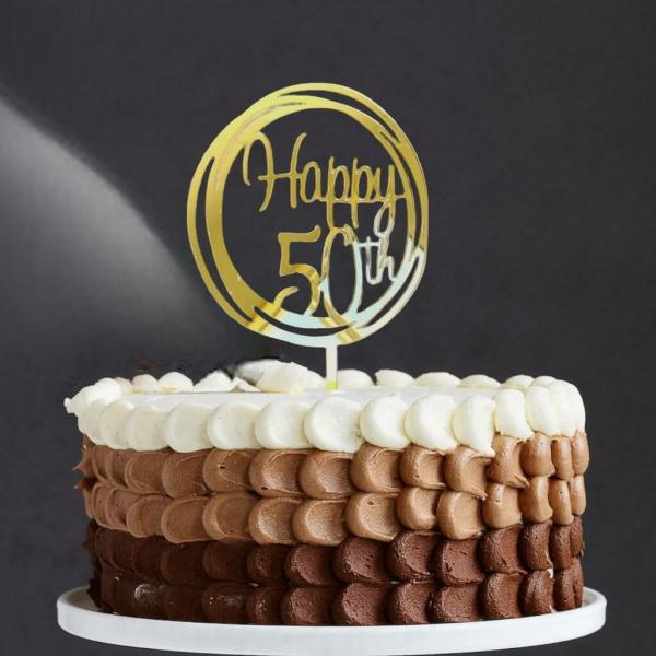 Acrylic Gold Mirror ‘Happy 50Th’ Cake Topper  |   Age