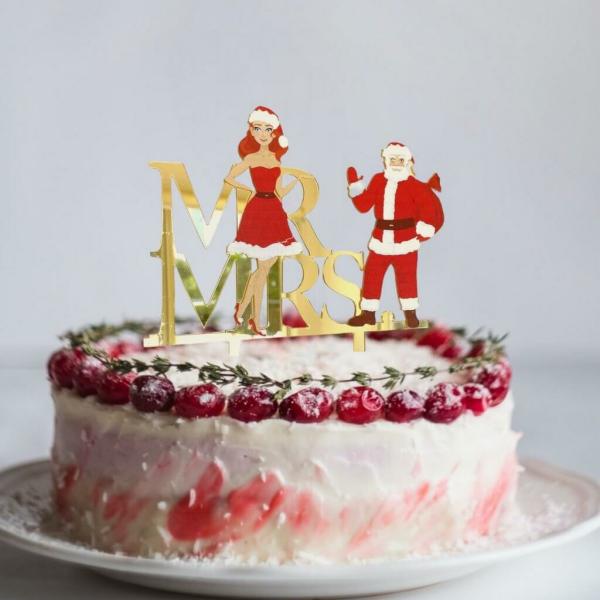 Acrylic Gold Mirror ‘Mr And Mrs’ Christmas Cake Topper  |   Wedding