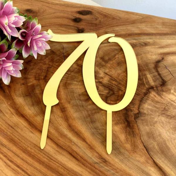 Acrylic Gold Mirror Number 70 Birthday Cake Topper  |   Numbers