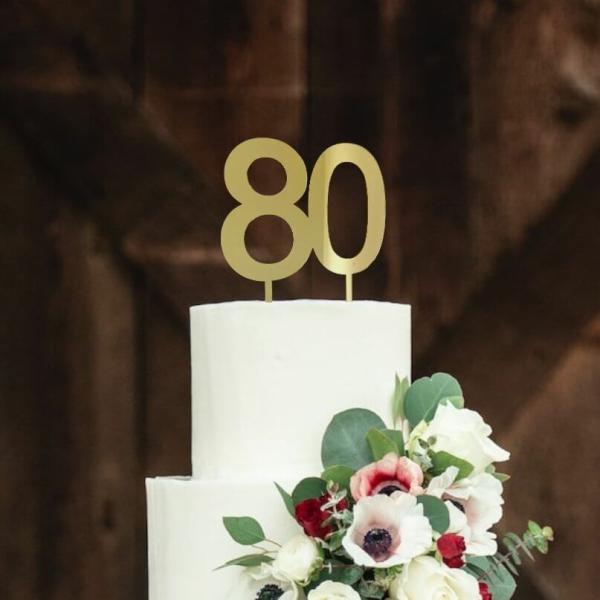 Acrylic Gold Mirror Number 80 Cake Topper  |   Age