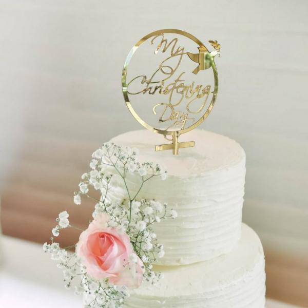 Acrylic Gold ‘My Christening Day’ Dove Cake Topper  |   Christening