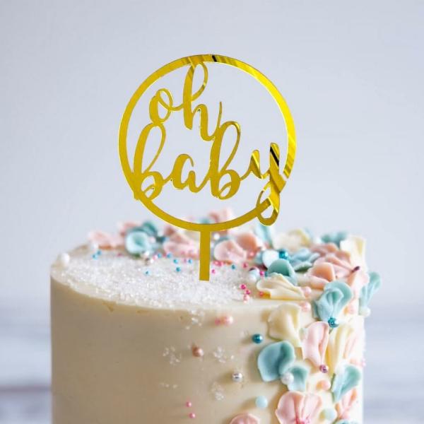 Acrylic Gold ‘Oh Baby’ Baby Shower Cake Topper  |   Baby Shower