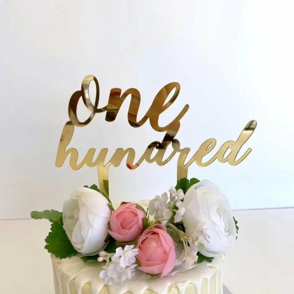 Acrylic Gold ‘One Hundred’ Birthday Cake Topper  |   Birthday