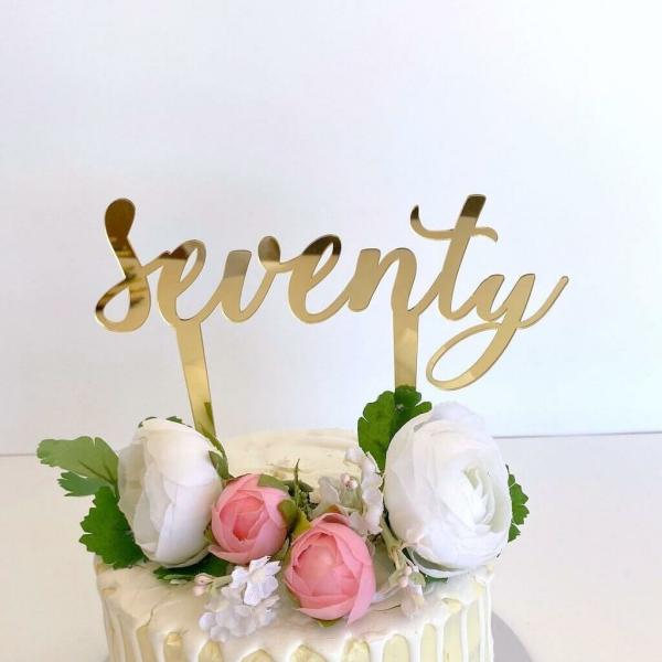 Acrylic Gold ‘seventy’ Birthday Cake Topper  |   Age