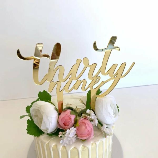 Acrylic Gold ‘Thirty Nine’ Birthday Cake Topper  |   Birthday