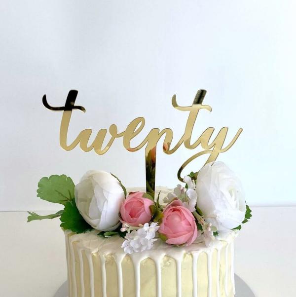 Acrylic Gold ‘Twenty’ 20Th Birthday Cake Topper  |   Birthday