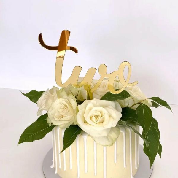 Acrylic Gold ‘Two’ 2Nd Birthday Cake Topper  |   Birthday