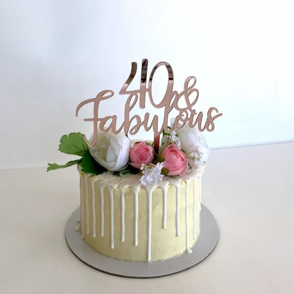 Acrylic Rose Gold ’40 & Fabulous’ Cake Topper  |   Script Numbers