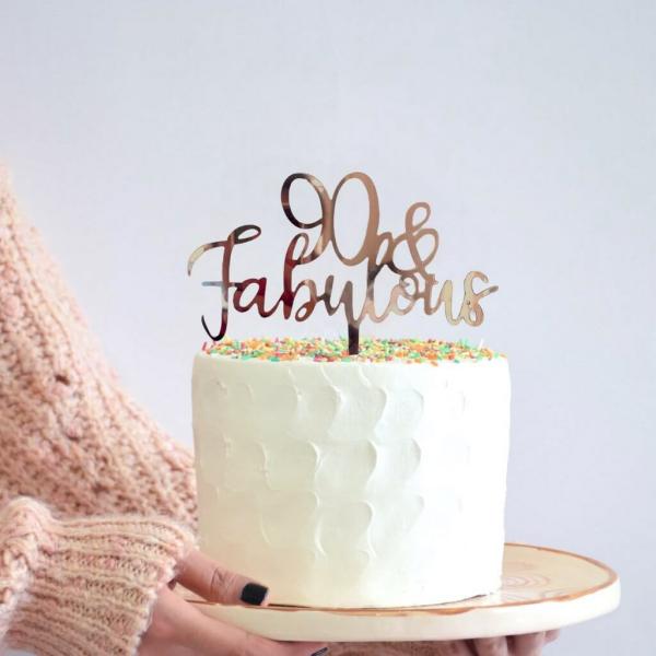 Acrylic Rose Gold ’90 & Fabulous’ Cake Topper  |   Script Numbers