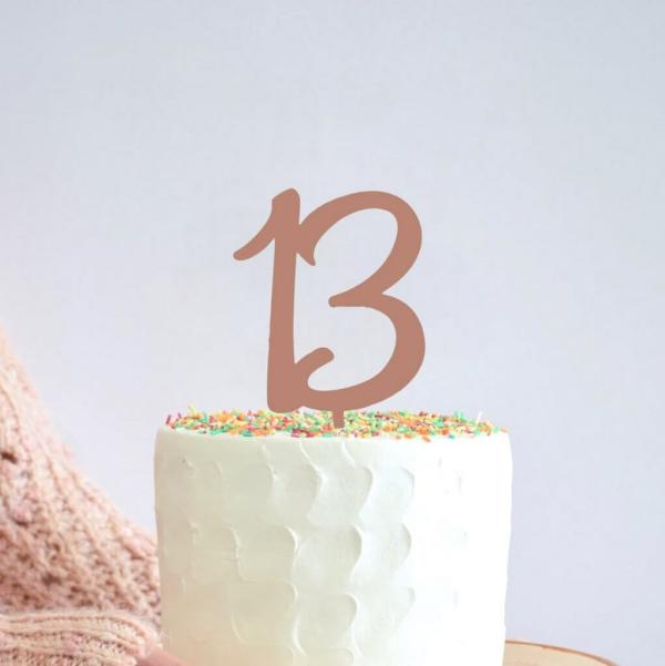 Acrylic Rose Gold Age 13 Cake Topper  |   Numbers