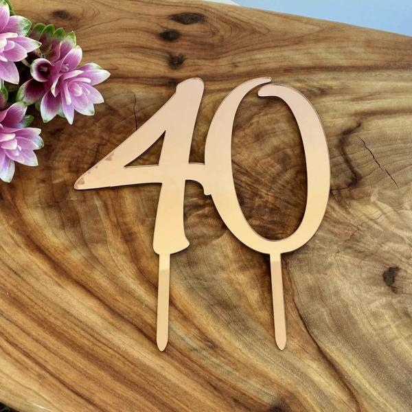 Acrylic Rose Gold Age 40 Birthday Cake Topper  |   Numbers