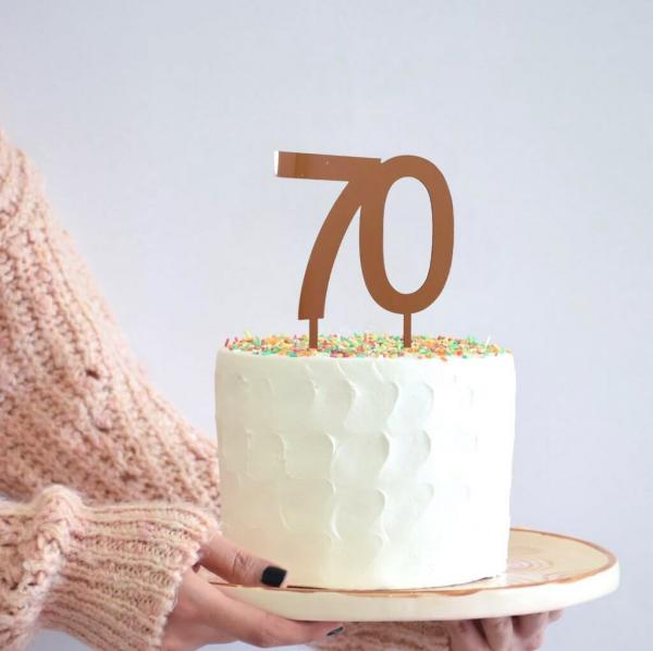 Acrylic Rose Gold Age 70 Birthday Cake Topper  |   Numbers