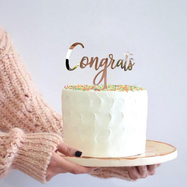 Acrylic Rose Gold ‘Congrats’ Cake Topper  |   Baby Shower