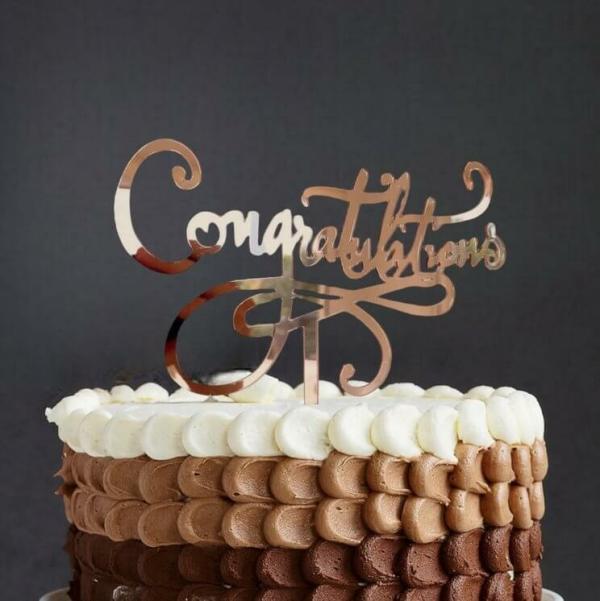 Acrylic Rose Gold ‘Congratulations’ Cake Topper  |   Baby Shower