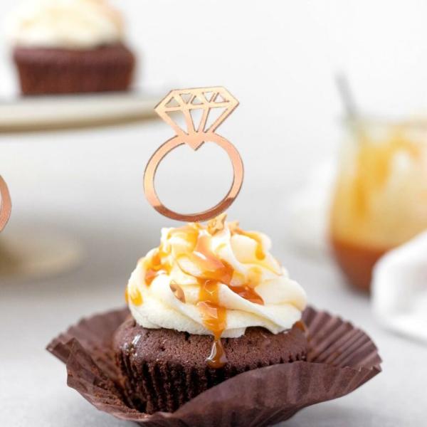 Acrylic Rose Gold Diamond Wedding Ring Cupcake Toppers  |   Bride To Be