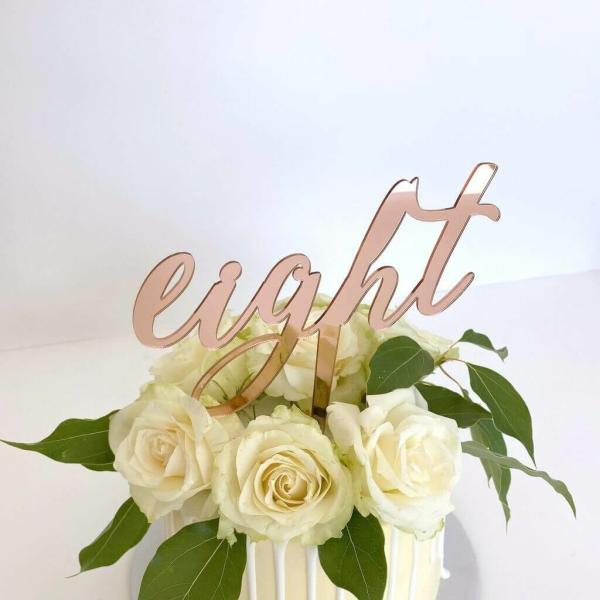 Acrylic Rose Gold ‘Eight’ 8Th Script Cake Topper  |   Age