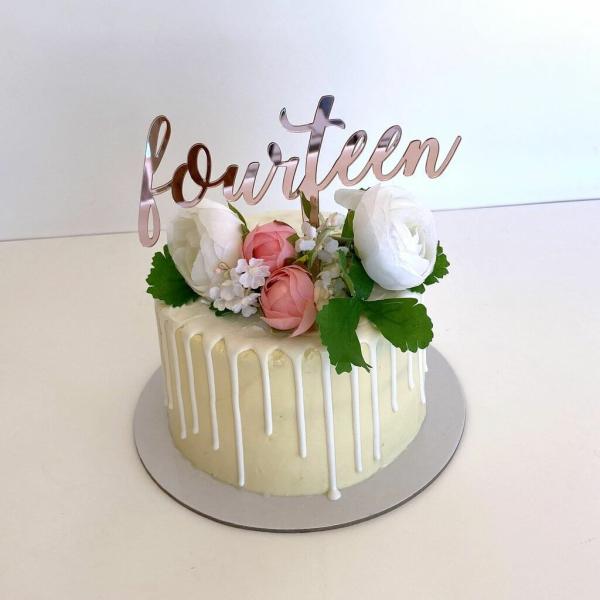 Acrylic Rose Gold "Fourteen" Birthday Cake Topper  |   Age