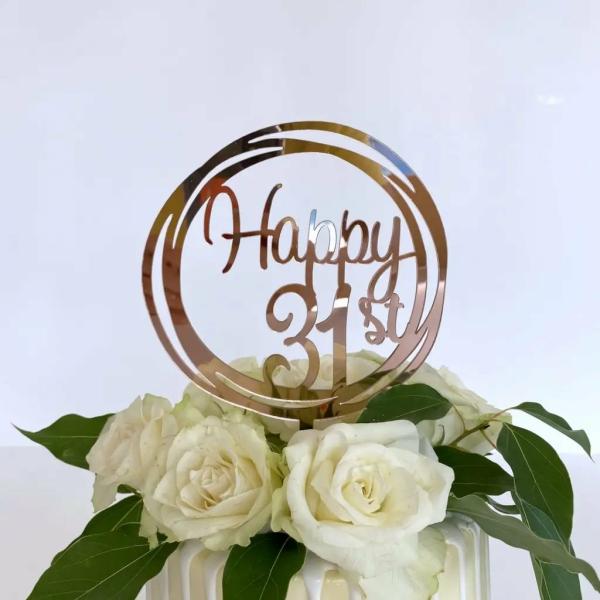 Acrylic Rose Gold Geometric ‘Happy 31St’ Cake Topper  |   Geometric Birthday