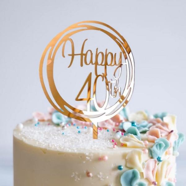 Acrylic Rose Gold Geometric ‘Happy 40Th’ Cake Topper  |   Birthday