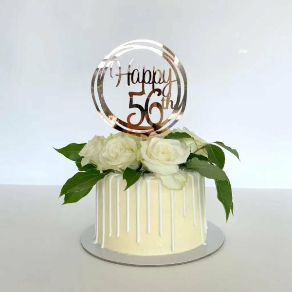 Acrylic Rose Gold Geometric ‘Happy 56Th’ Cake Topper  |   Geometric Birthday