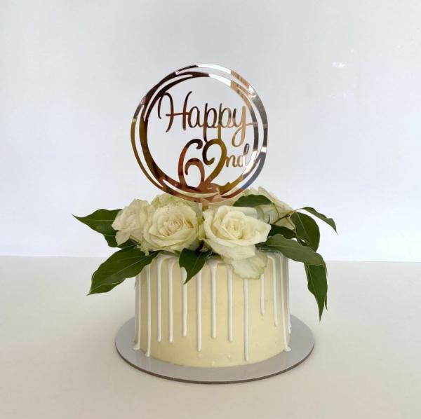 Acrylic Rose Gold Geometric ‘Happy 62Nd’ Cake Topper  |   Geometric Birthday