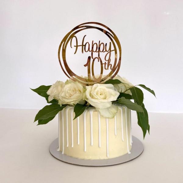 Acrylic Rose Gold ‘Happy 10Th’ Birthday Cake Topper  |   Geometric Birthday