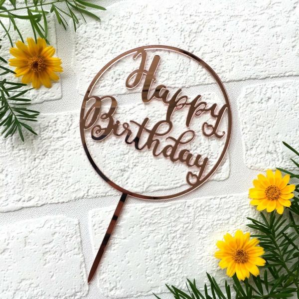 Acrylic Rose Gold ‘Happy Birthday’ Loop Cake Topper  |   Birthday